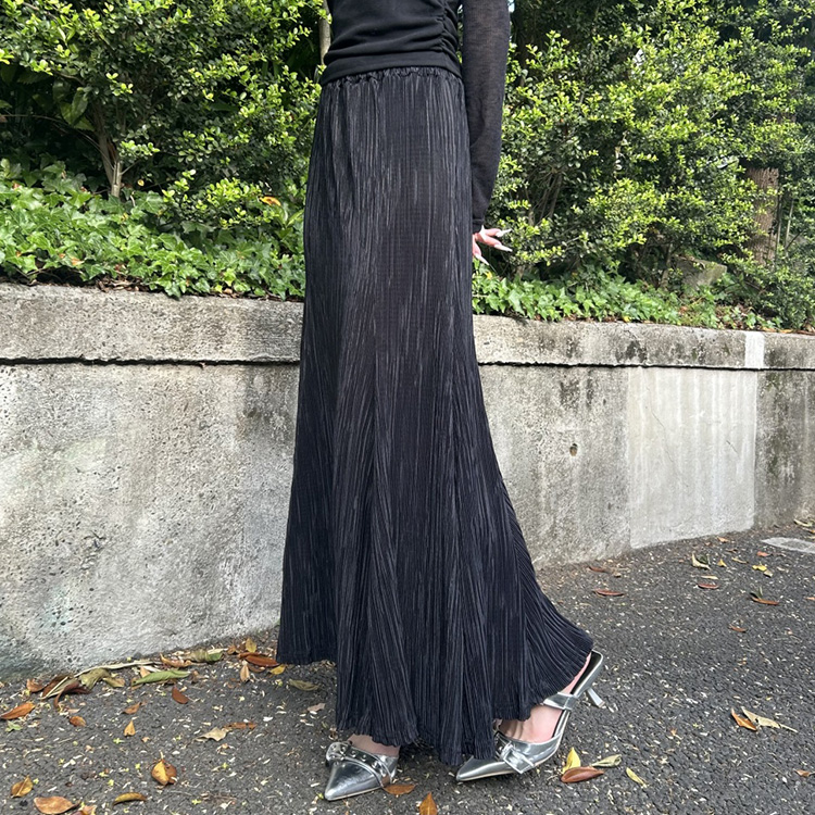 플리츠 롱 스커트 블랙